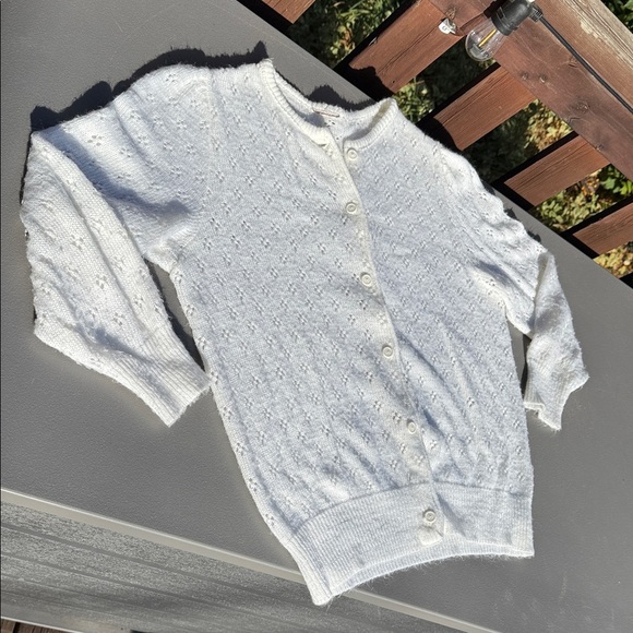 Vintage Sweaters - Vintage 1970z small knit White Button-Up Women's cardigan Sweater